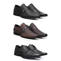 Imagem da promoção Kit 3 Sapato Social Couro Masculino Macio Conforto Elegante - DAN SHOES