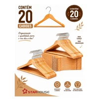 Kit 20 Cabides De Madeira Marfim em oferta