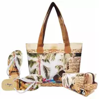 Imagem da promoção Kit Praia Feminino Chapéu de Palha com Bolsa, Necessaire e Chinelo, Magicc