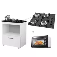 Imagem da promoção Kit Balcão Cooktop 1 Porta BR C/Forno Elétrico 48L 110V C/Fogão Cooktop 4 bocas - KAIKI MÓVEIS