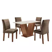 Imagem da promoção Mesa Sala de Jantar com 4 Cadeiras Tampo MDF Espanha Yescasa Chocolate/Suede Marrom
