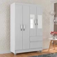 Guarda Roupa Solteiro Lohaine 4 Pts C/ Espelho Branco - Moveis Arapongas em oferta na Casas Bahia
