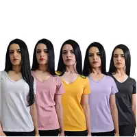 Imagem da promoção Kit 5 T Shirt Feminina Camiseta Blusa Gola V Podrinha Premium Cores Variadas - Faith Level