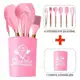 Kit Utensílios Cozinha Silicone Cabo Madeira 7 Peças - Rosa - utl em oferta