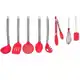 Kit 8 Colheres Utensílios Silicone Vermelho Cabo Inox - clink em oferta