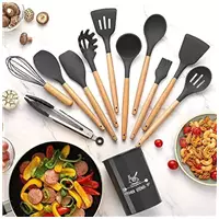 Imagem da promoção Kit 12 Utensílios de Cozinha Silicone Cabo de Madeira Varias Cores 026 - VRS