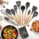 Kit 12 Utensílios de Cozinha Silicone Cabo de Madeira Varias Cores 026 - VRS em oferta