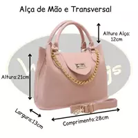 Imagem da promoção Bolsa Média feminina detalhes de corrente com alça transversal e bolso externo - Willibags