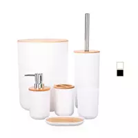 Imagem da promoção Kit Lavabo Bambu Conjunto 6 Peças Banheiro Lixeira Escova porta escova Porta Sabonete - Plasvale