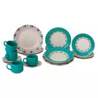 Imagem da promoção Aparelho de Jantar e Chá 20 Peças Biona de Cerâmica Redondo Branco e Azul Claro Donna