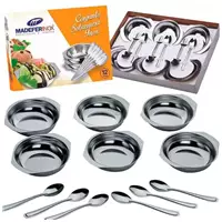 Imagem da promoção Conjunto para sobremesa inox com 12 peças 6 tigelas 6 colheres kit com taças e talheres - LN Shop