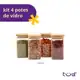 Kit 4 potes de vidro 250ml tampa de bambu herméticos quadrados - Tüd - TUD em oferta