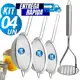 Kit 04 Peneira Coador Manual Em Aço Inox 3 Tamanhos 14cm 16cm 18 + 1 amassador de batata alta Qualid em oferta
