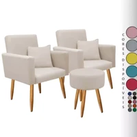 Imagem da promoção Kit 02 Poltronas Nina com Almofada e 01 Puff Redondo para Sala Decorativa Pés Palito Suede Aninha De