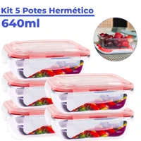 Imagem da promoção Kit 5 Pote de Vidro Hermético Retangular 640 ml Marmita Microondas