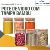 Imagem da promoção Kit 6 potes de vidro com tampa de bambu herméticos redondos 200ml