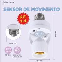 Imagem da promoção Kit 4 Sensor de Movimento para lâmpada Soquete E27 c/ sensor de presença Bivolt 110V~220V Max 60W