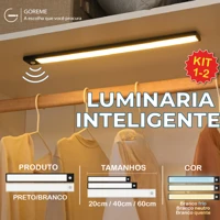 Imagem da promoção Kit 2 Smart Luminária Inteligente Ultra LED com sensor de movimento sem fio e Recarregável USB fino