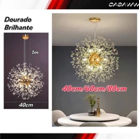 Imagem da promoção Pendente Dente De Leão Cristal Dourado Cromado Rose Luminária Bola Cristal 45cm