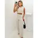 Conjunto Linho Colete e Calça Cintura Alta Elegante Feminino em oferta