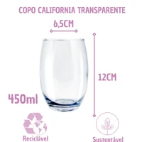 Imagem da promoção Copo de Vidro 450ml Transparente California Agua Suco 10Un