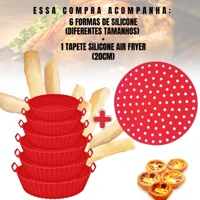 Imagem da promoção Kit Airfryer Tapete Antiaderente + 6 Formas Silicone Tamanhos Variados Microondas Forno Lavável com