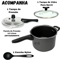 Imagem da promoção Panela de Pressão Antiaderente 2 Em 1 Fechamento Externo 4,5L Teflon + Tampa de Vidro + Concha Nylon