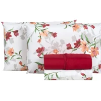 Imagem da promoção Jogo de Cama Queen Hypercal Marcelino Têxtil 400 Fios Florença Vermelho e Branco 4 Peças