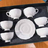 Imagem da promoção Conjunto 6 Xicaras Com Pires Porcelana Branca 100 ML Xicara De Cafe De flor De Luxo