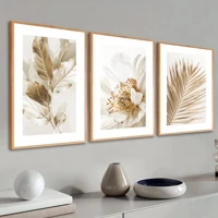 Imagem da promoção Kit 3 Quadros Decorativos Folhagem Dourada Gold Sala Grande Moderno