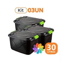 Imagem da promoção Kit 3 Caixas Organizadora 30l Grande C/Tampa e Trava Cesto para Brinquedos e Multiuso