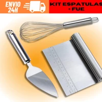 Imagem da promoção Kit 1 Espátula Tubular Raspador De Inox + 1 Espátula Para Cortar Bolo Pães E Torta + Fuê Batedor Fou