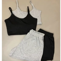 Imagem da promoção Kit 2 Conjuntos Feminino Short e Cropped Canelado Curto - CJESHC