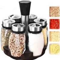 Imagem da promoção Porta Condimentos Giratório/Tempero Cozinha - Suporte com 6 Potes em Vidro + Suporte- 4 diferente fu