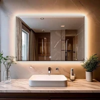 Imagem da promoção Espelho Grande Com Led Quente e Frio Retangular 80X50cm Para Banheiro Sala Quarto Penteadeira