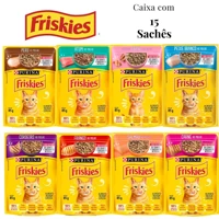 Imagem da promoção Kit 15 unid Sachê Friskies Alimento Úmido Gatos Carne Frango Atum Peixe Branco Cordeiro Salmão Peru