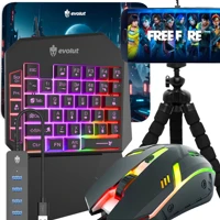 Imagem da promoção Kit Gamer Mobilador One Hand 60% Preto Led com fio Celular Teclado Mouse Tripé Usb Rgb Otg Tripé