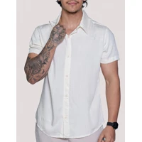 Imagem da promoção Camisa de Linho Manga curta Social Verão Fresca Gola Italiana Elegante em Visco-Linho
