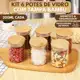 Kit 6 Potes de Vidro 200ml com Tampa Bambu Hermética - Porta Mantimentos Pequeno para Especiarias e em oferta