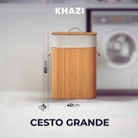 Imagem da promoção Cesto De Roupa Suja Bambu 72 Litros Lavanderia Com Tampa e Alças Forrado Grande Organizador Banheiro