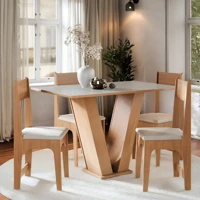Imagem da promoção Conjunto Mesa de Jantar Vivi 110x75cm + 4 Cadeiras MDP/MDF Mel/Off White Retangular
