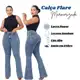 Calça Jeans Feminina Flare Marmorizada Cos Alto Modelagem Levanta Bumbum Com Lycra em oferta