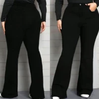 Imagem da promoção calça flare preta plus size feminina jeans com elastano levanta bumbum cintura alta