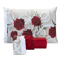 Imagem da promoção Jogo De Lençol Estampado Casal Queen 03 Peças Rosas Vermelho - Bordados Finos
