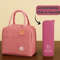 Imagem da promoção Kit Bolsa Térmica Com Alça Para Marmita Lancheira Viagem + Porta Estojo Talher Feminina Masculina