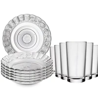 Imagem da promoção Jogo De Pratos Fundos E Copos 12 Peças Aparelho De Jantar Em Vidro