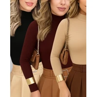 Imagem da promoção KIT 3 Blusas Feminina Manga Longa Cacharrel Confortável Básico Gola Alta