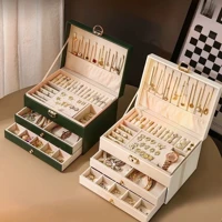 Imagem da promoção Caixa de Joias de 3 Camadas Caixa de Armazenamento de Joias de Couro PU Preto Com 2 Gavetas Segura p