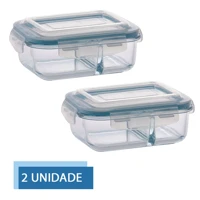 Imagem da promoção Jogo Com 2 Potes 640ml Divisória Hermético Marmita Microondas Vidrio Quality House / Univendas