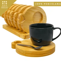Imagem da promoção Jogo 6 Xicara Café Porcelana com Sousplat Pires de Madeira